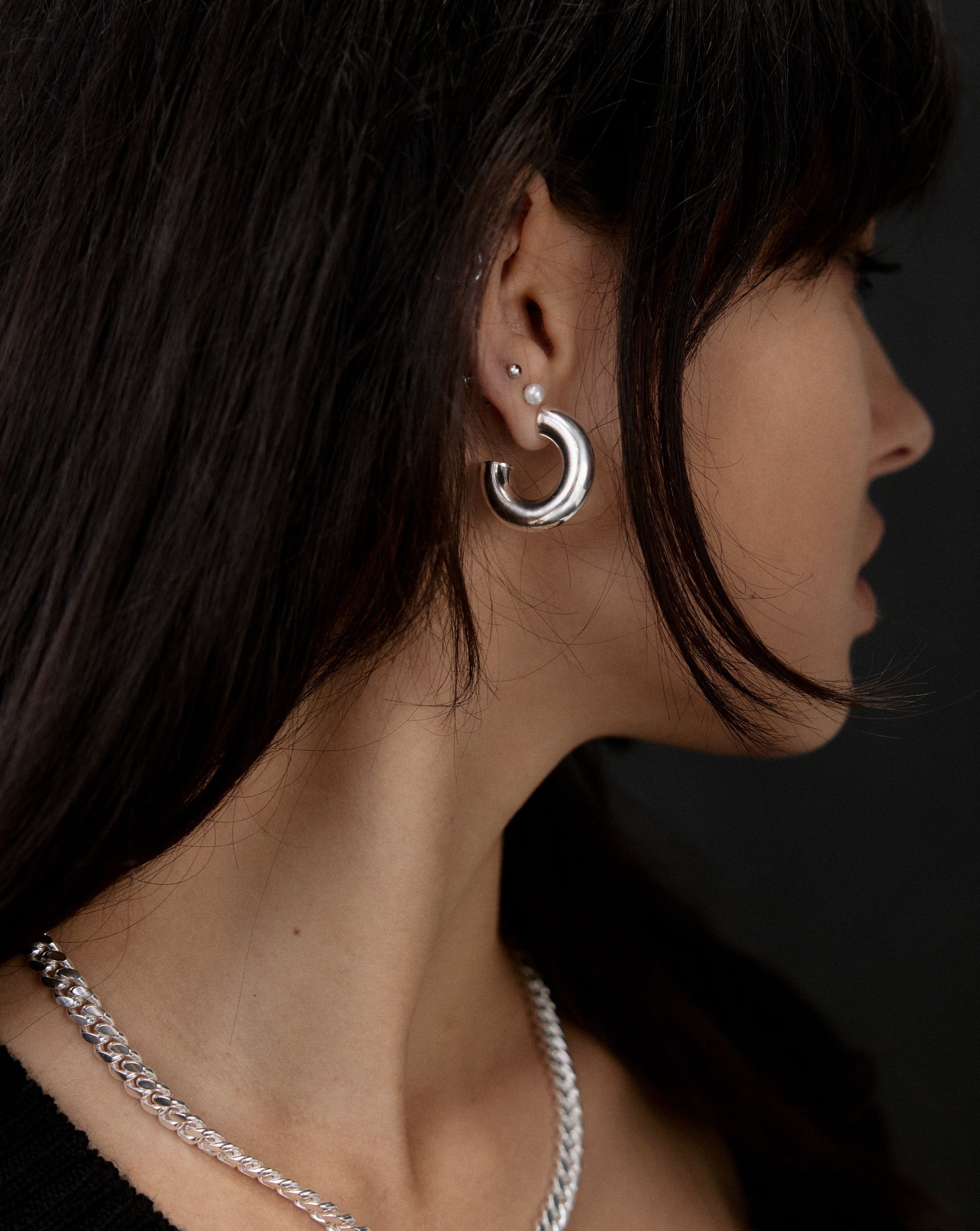 925 Sterling Silver U-Shaped Puffed Hoop Earrings For Women – 29mm X 20mm, Classic Style